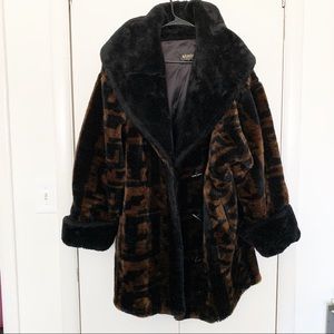 Black/Brown Hooded Faux Fur Chunky Coat Size XL